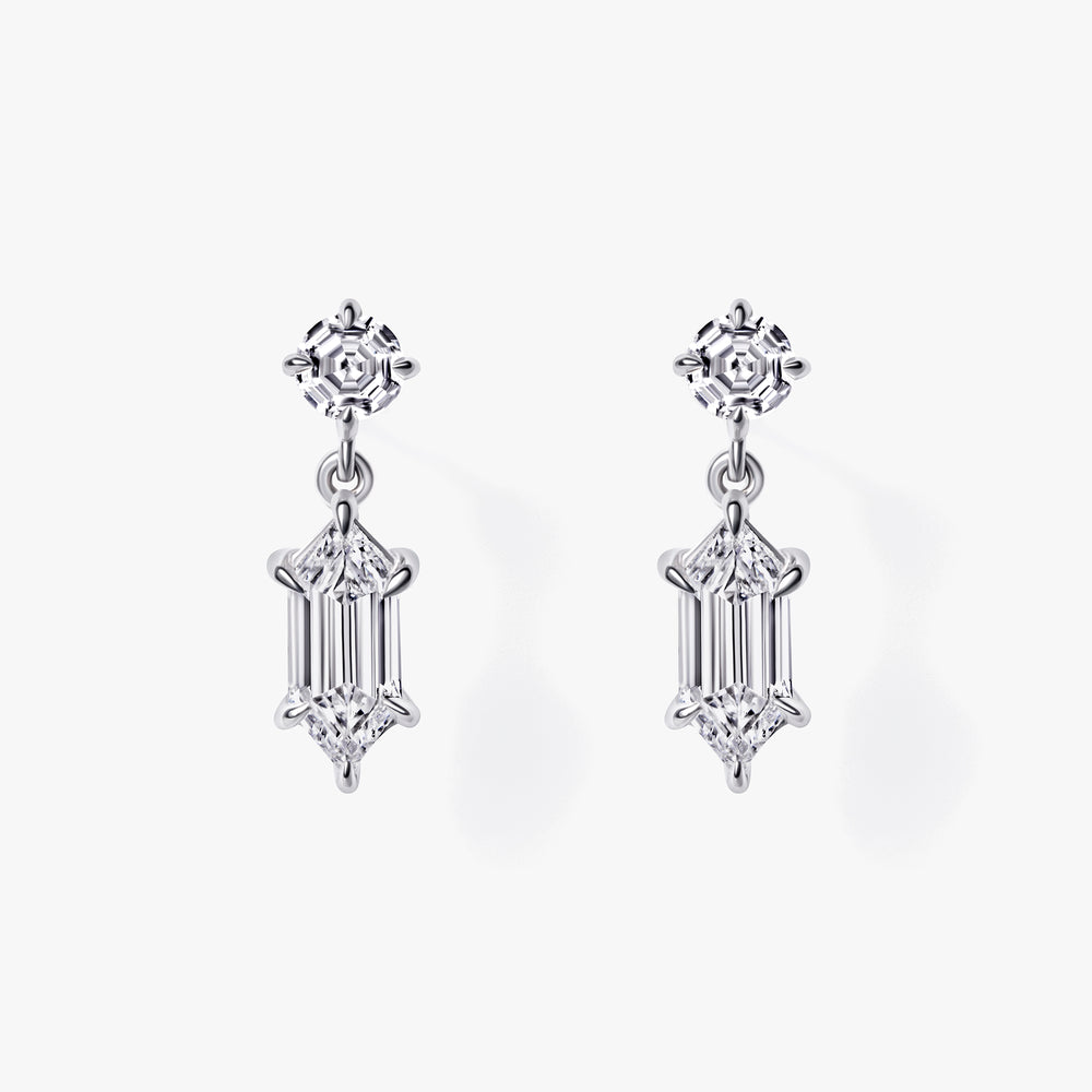 Soleil Cut Round and Hexagon Diamond Earrings