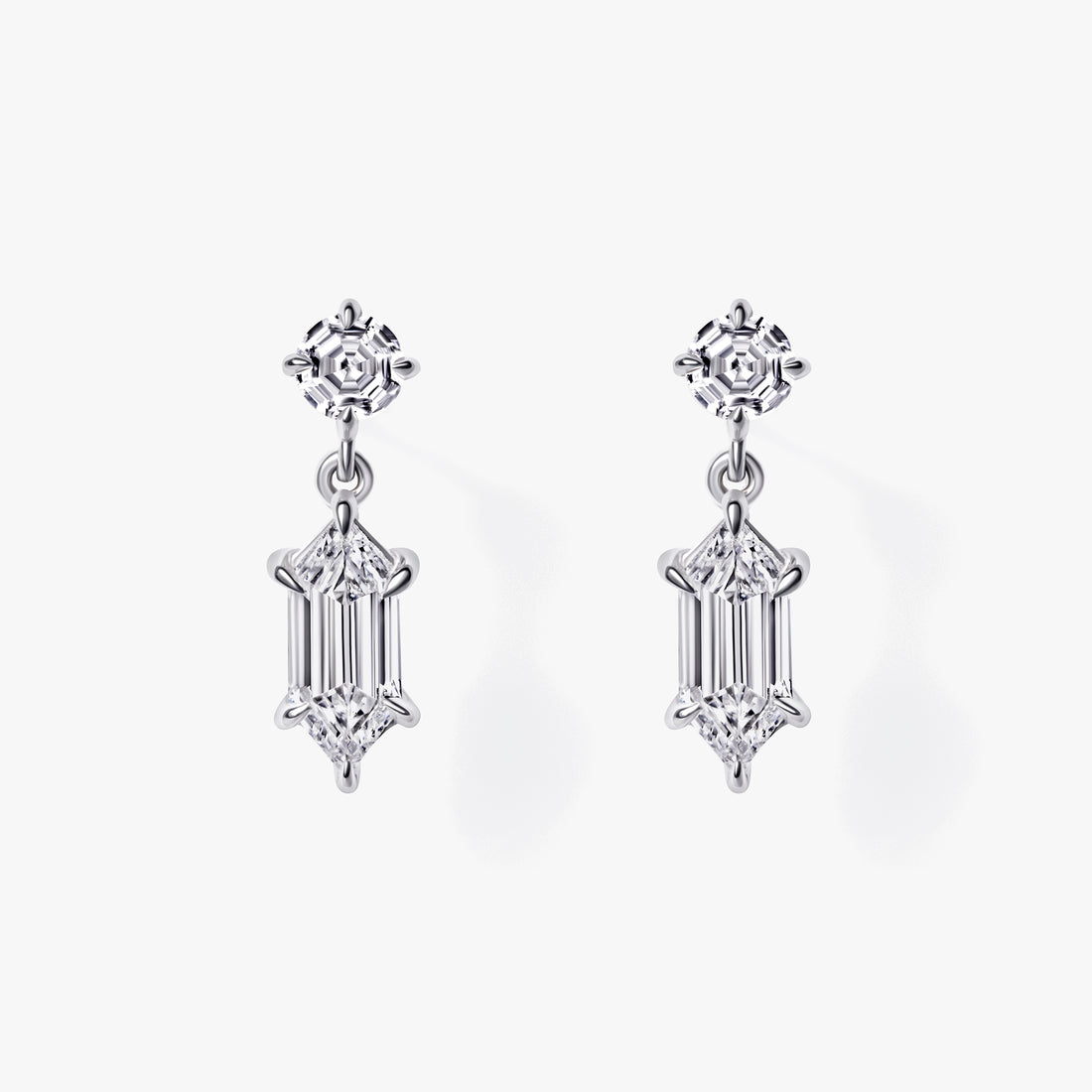 Soleil Cut Round and Hexagon Diamond Earrings