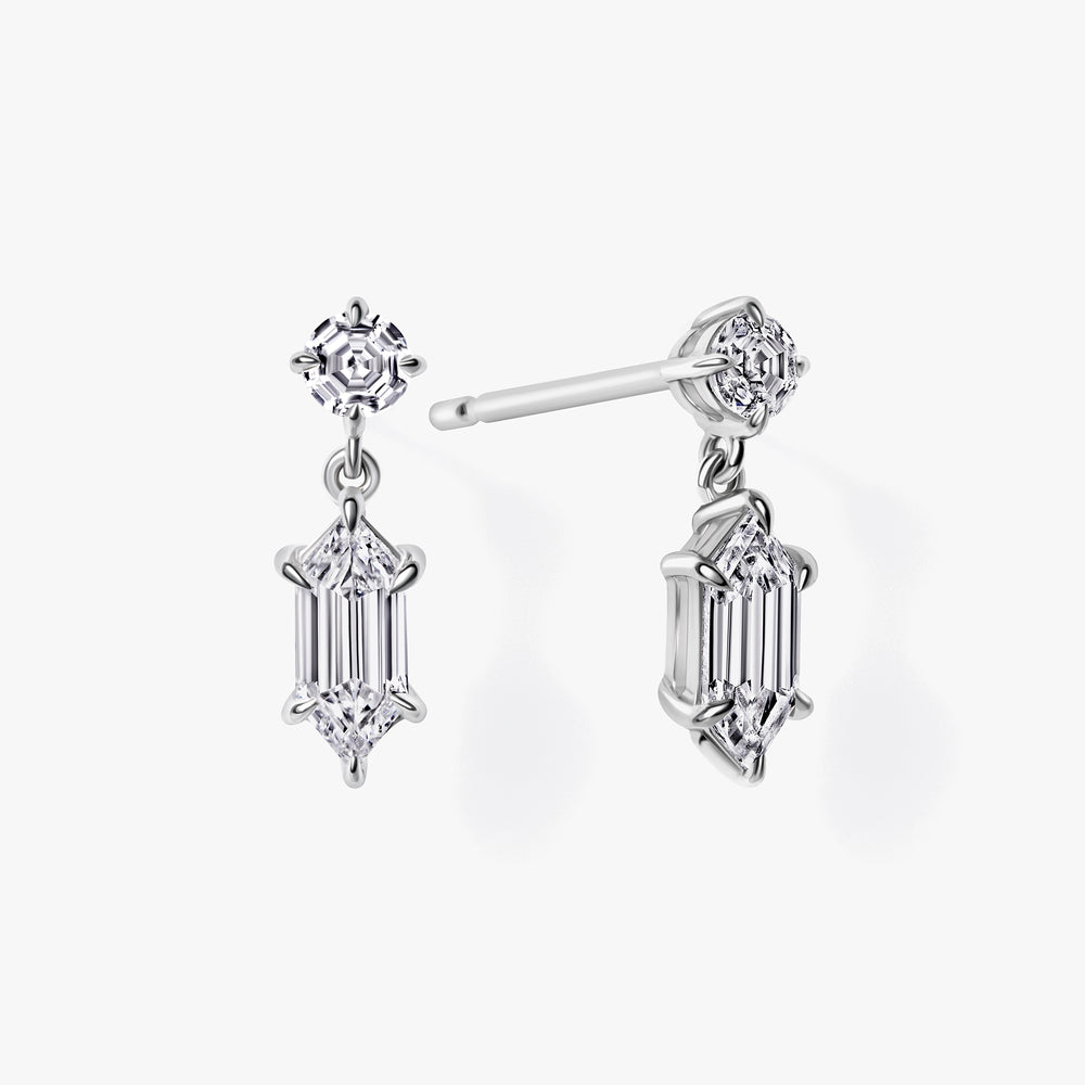 Soleil Cut Round and Hexagon Diamond Earrings