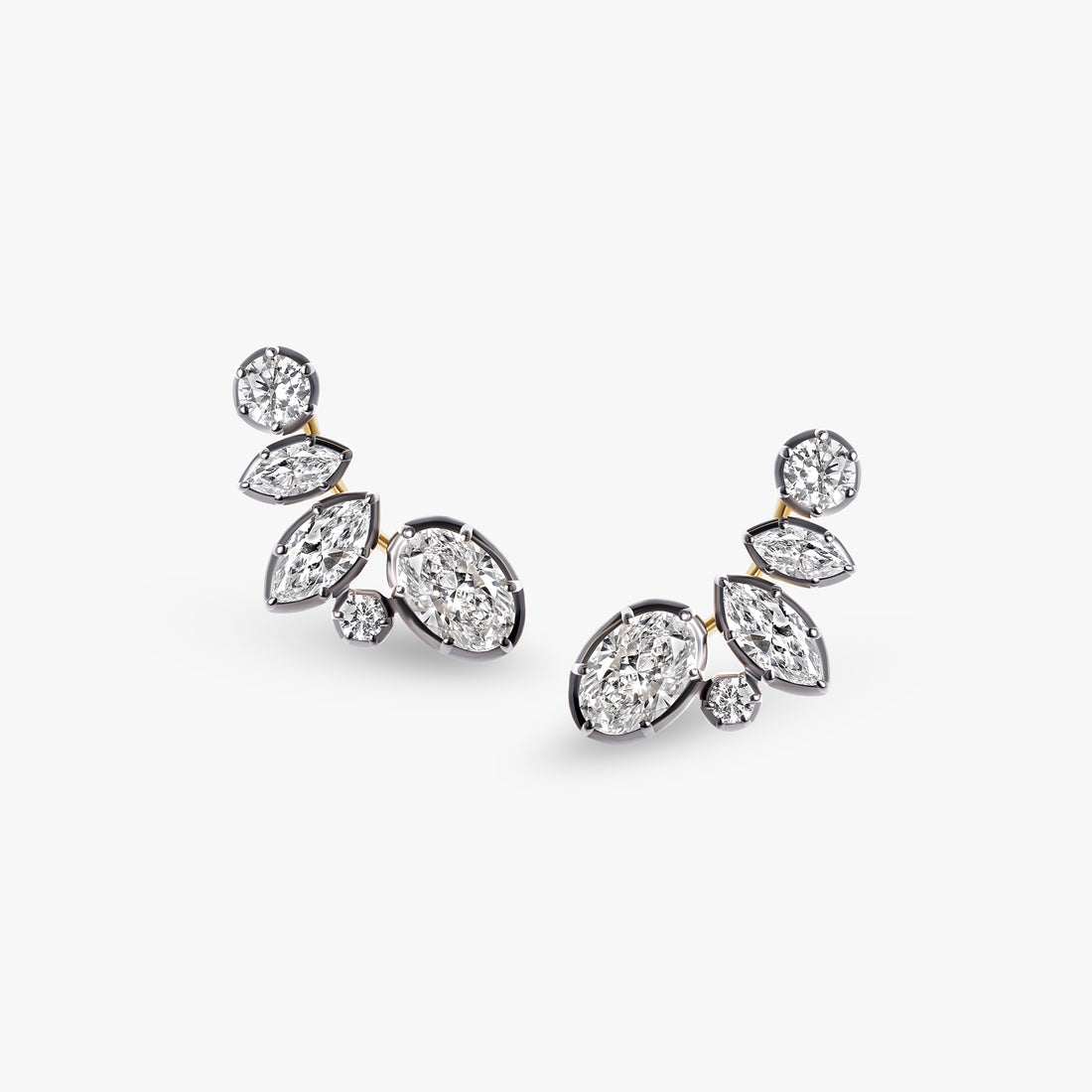 Mixed Shape Diamond Black Rhodium Crawler Earrings