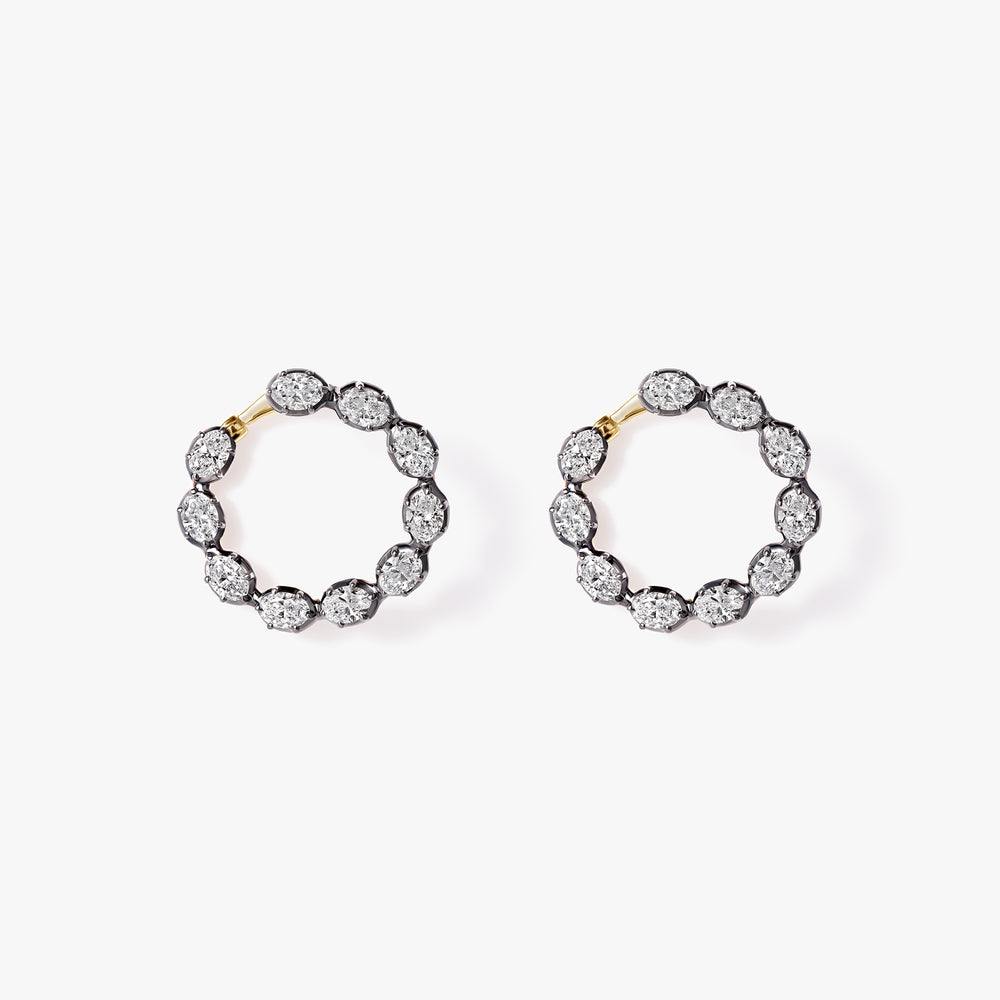Oval Diamond Black Rhodium Circle Earrings