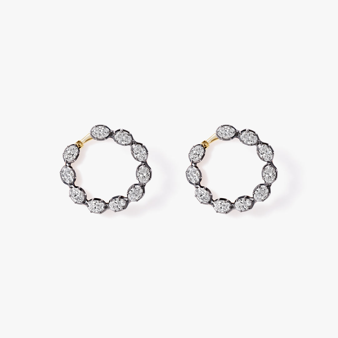 Oval Diamond Black Rhodium Circle Earrings