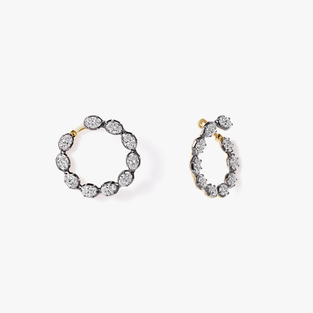 Oval Diamond Black Rhodium Circle Earrings