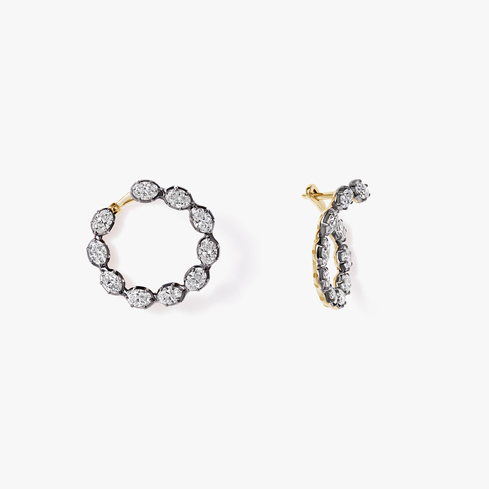Oval Diamond Black Rhodium Circle Earrings