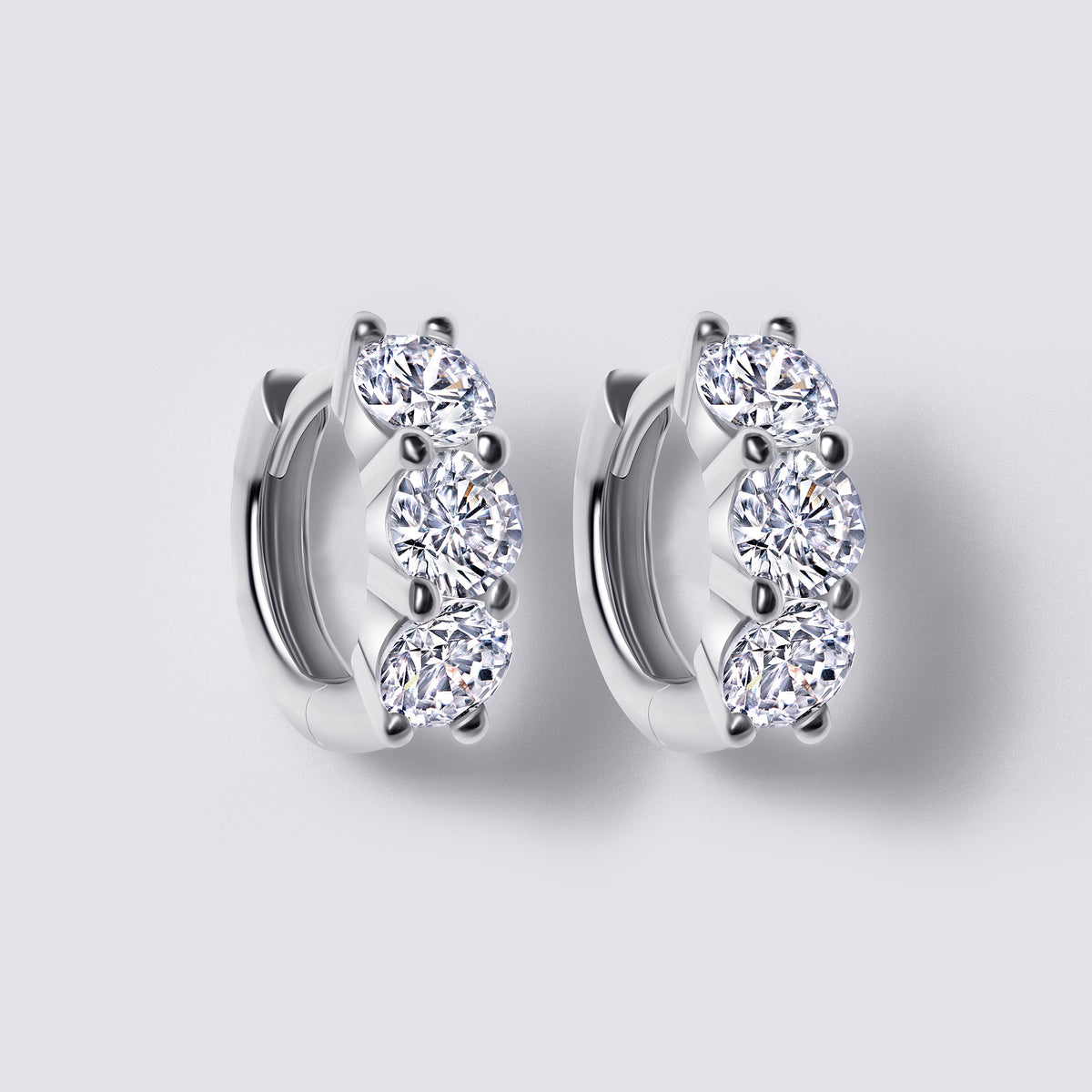 Round Prong Set Huggies, White Gold