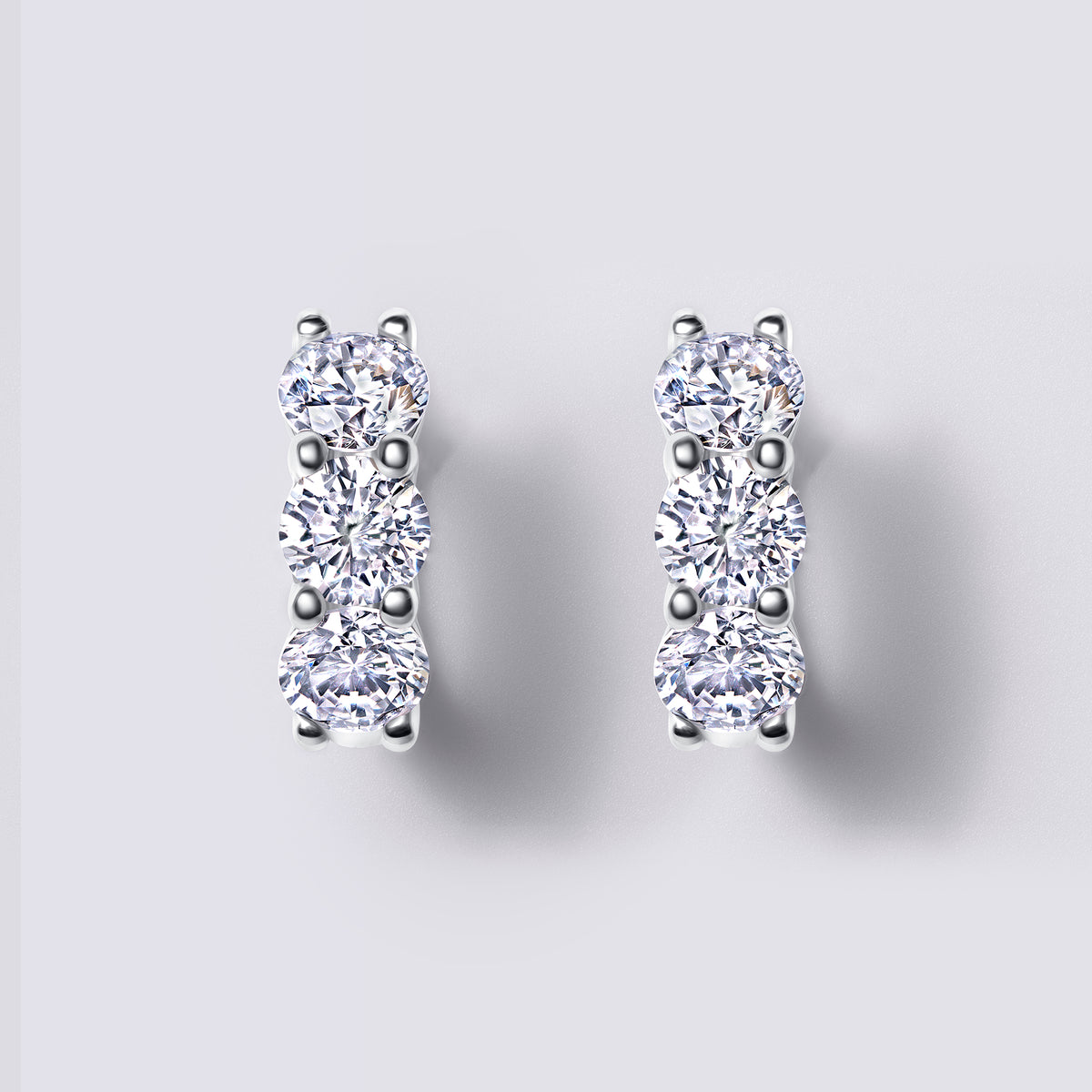 Round Prong Set Huggies, White Gold