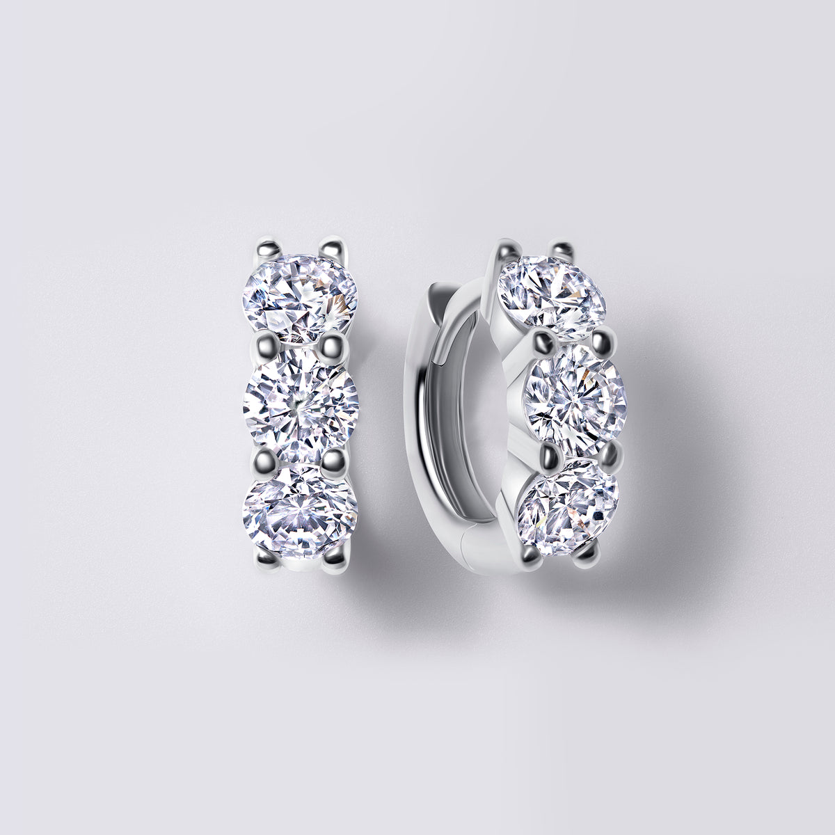 Round Prong Set Huggies, White Gold