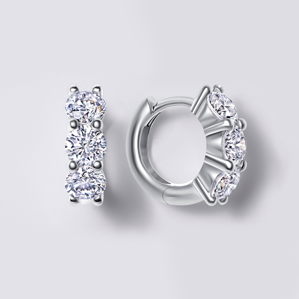 Round Prong Set Huggies, White Gold