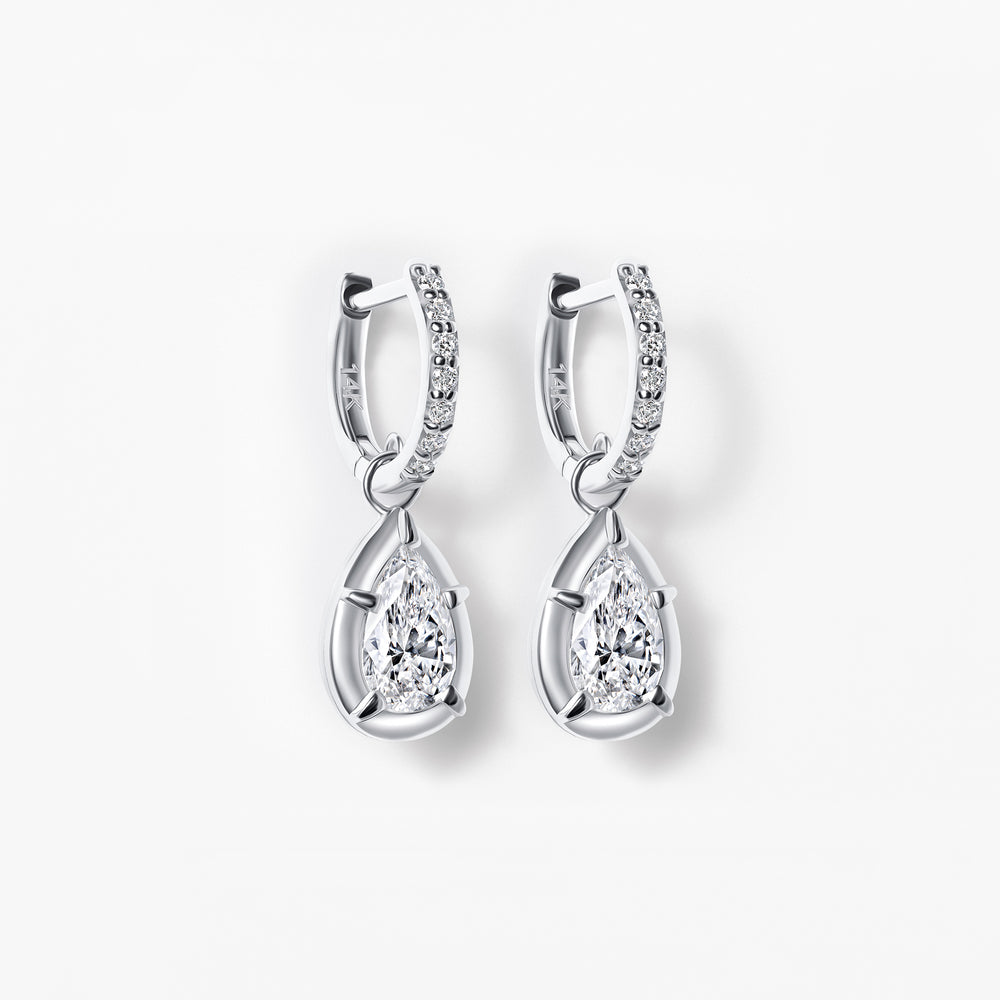Pear Diamond Pavé Bezel Drop Huggie Earrings