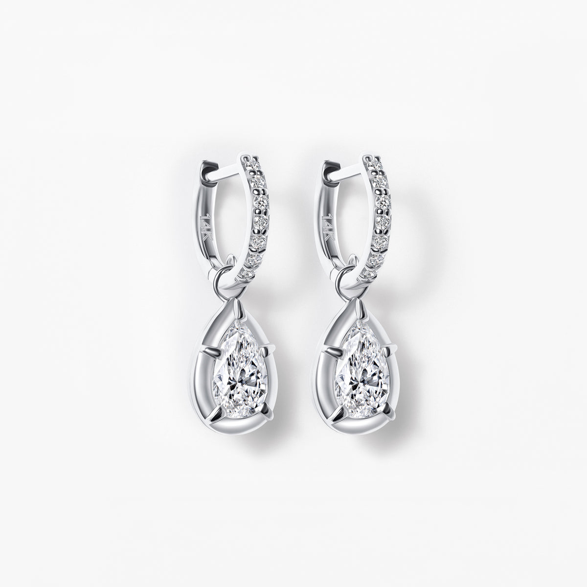 Pear Diamond Bezel Set Drop Hoop Earrings