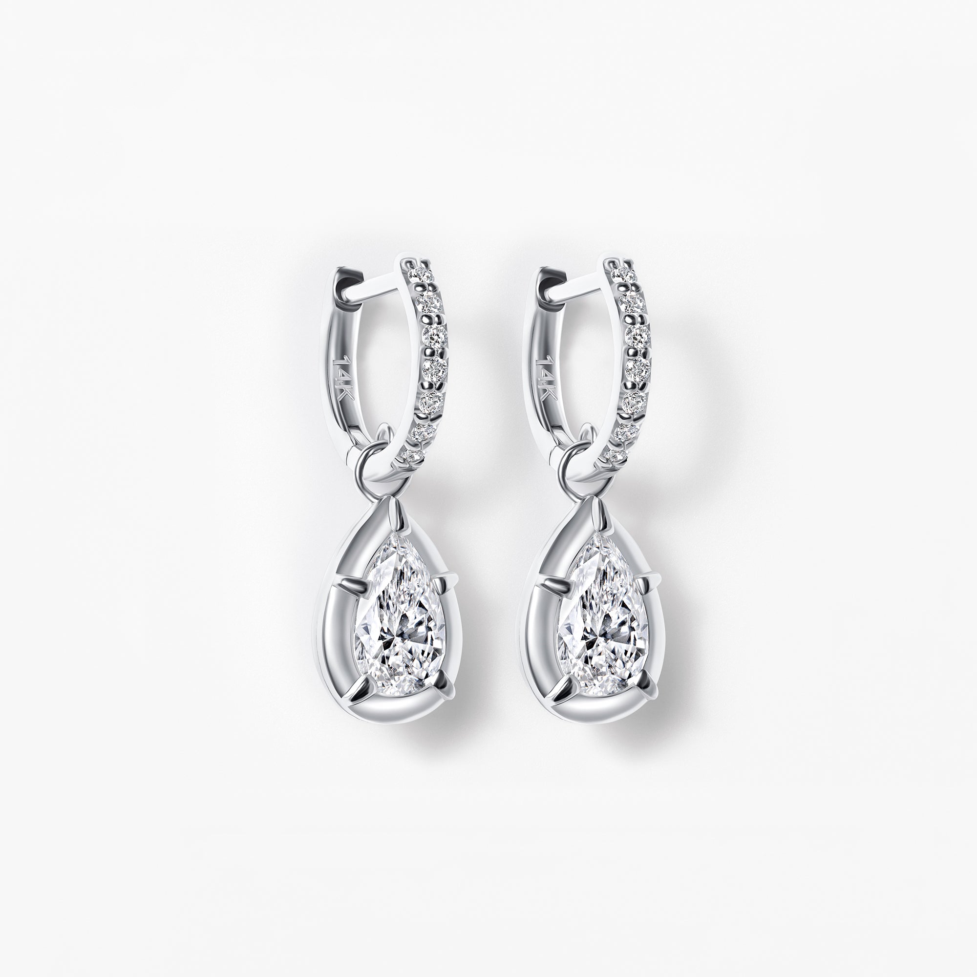 Pear Diamond Bezel Set Drop Hoop Earrings
