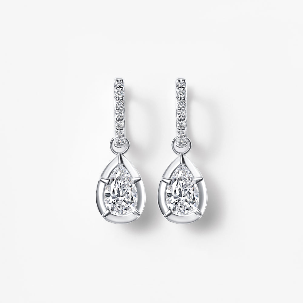 Pear Diamond Pavé Bezel Drop Huggie Earrings