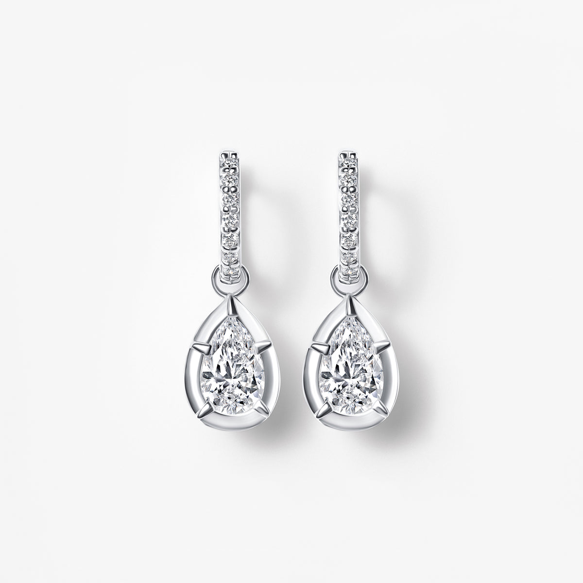 Pear Diamond Bezel Set Drop Hoop Earrings