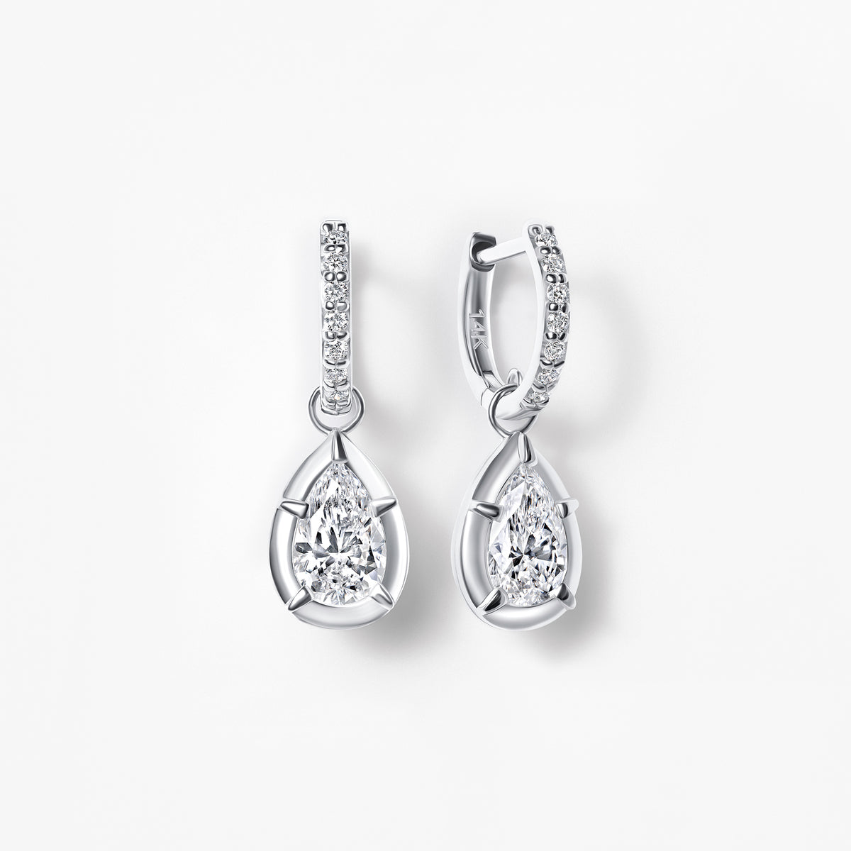 Pear Diamond Bezel Set Drop Hoop Earrings