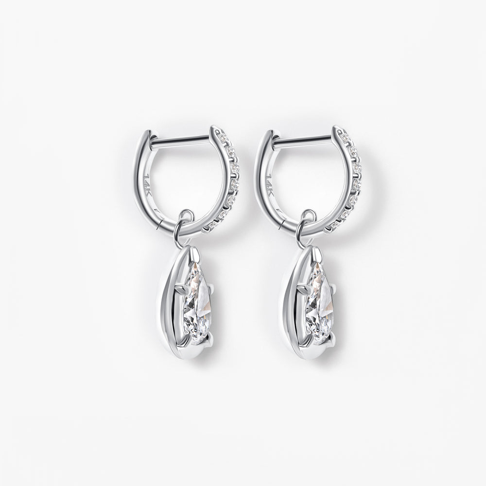 Pear Diamond Pavé Bezel Drop Huggie Earrings