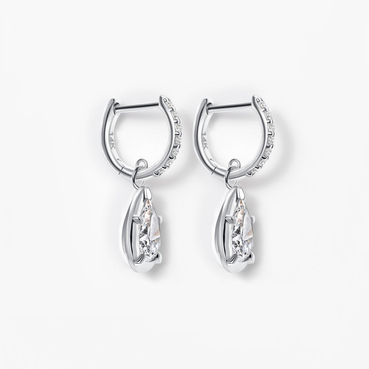 Pear Diamond Bezel Set Drop Hoop Earrings