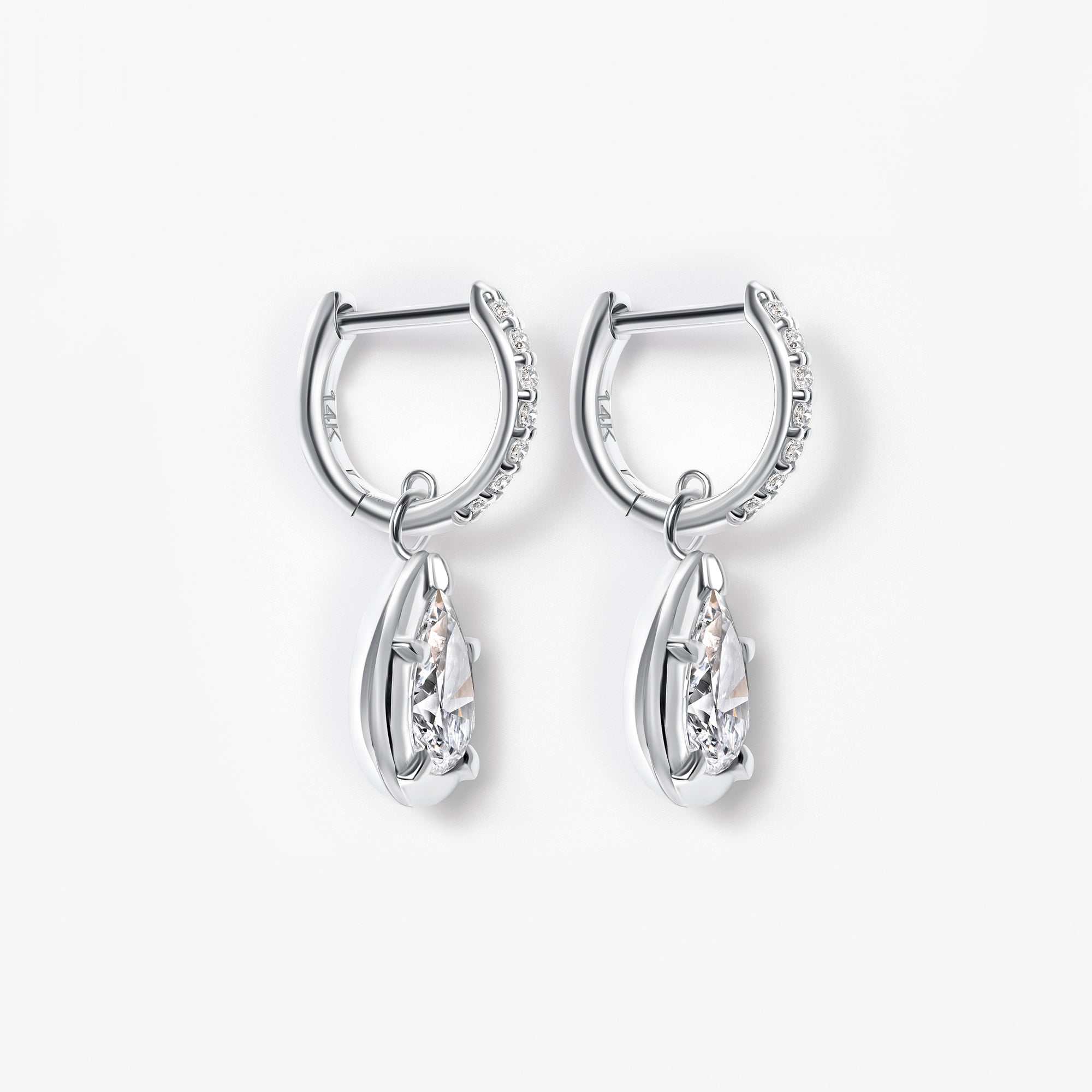 Pear Diamond Bezel Set Drop Hoop Earrings