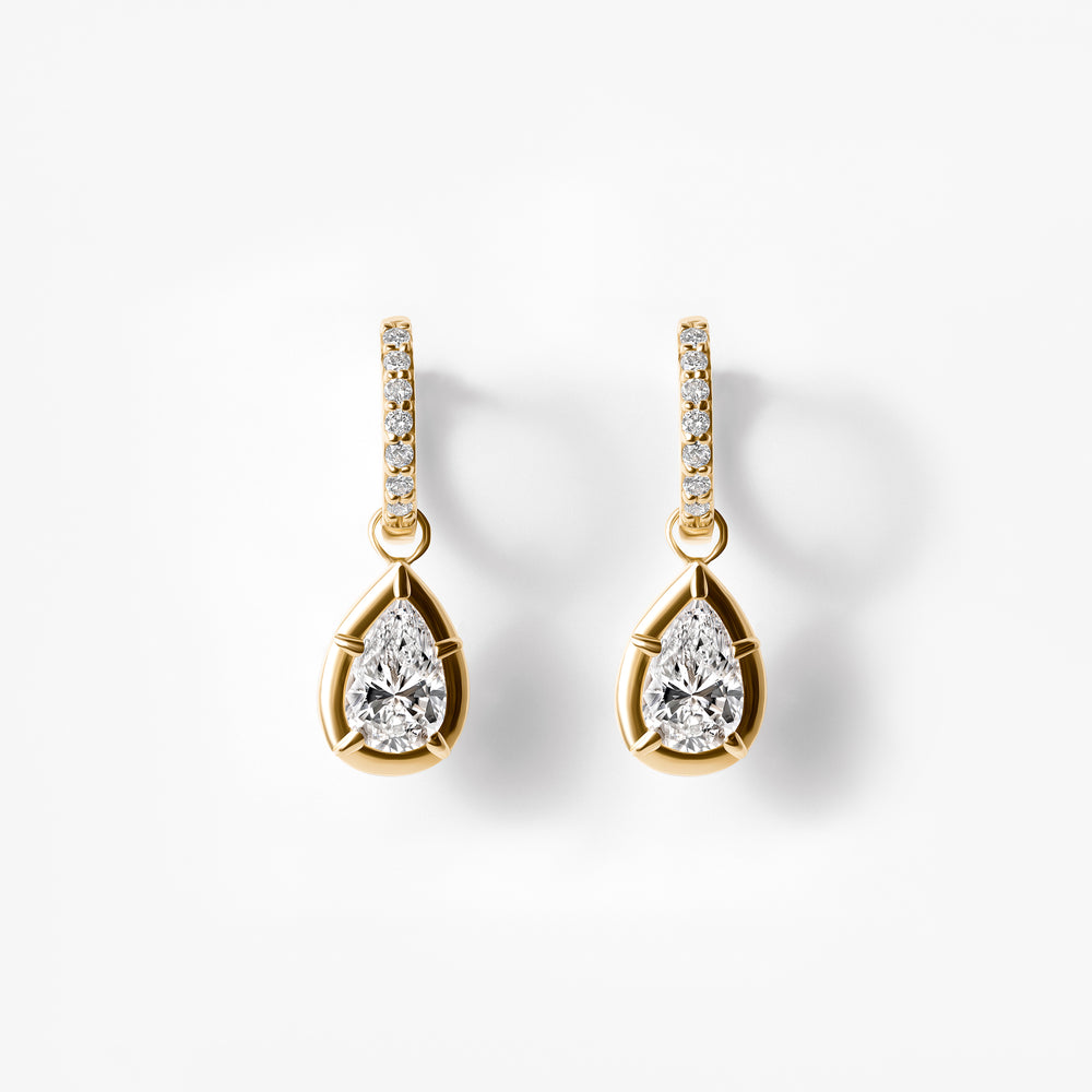 Pear Diamond Pavé Bezel Drop Huggie Earrings