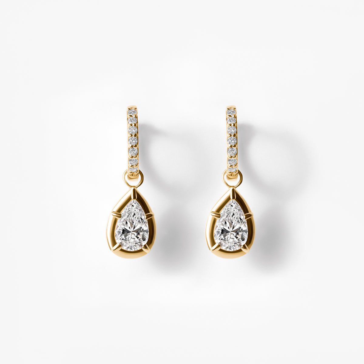 Pear Diamond Bezel Set Drop Hoop Earrings