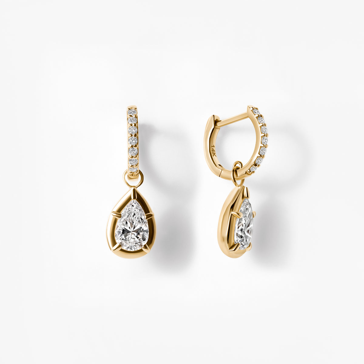Pear Diamond Bezel Set Drop Hoop Earrings