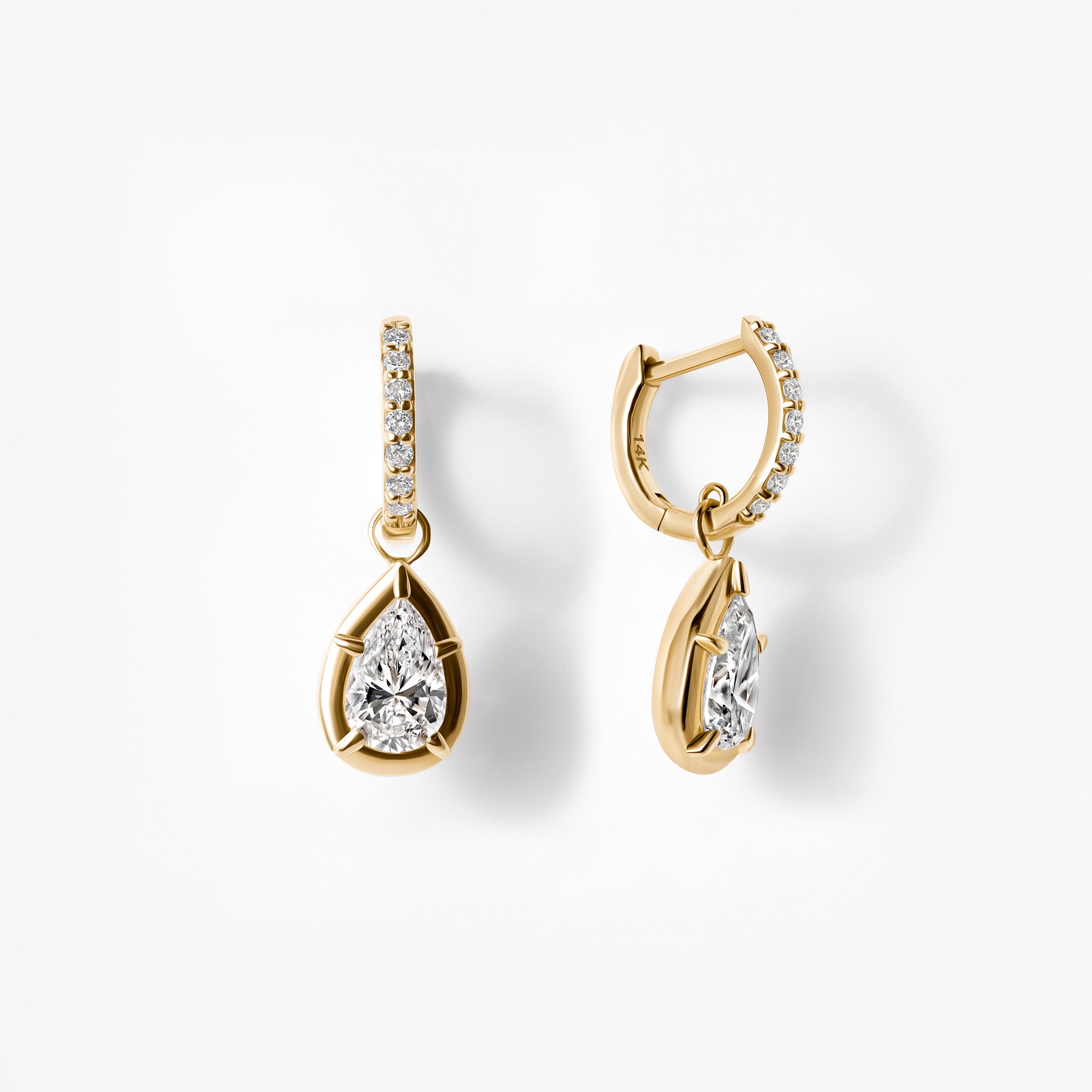 Pear Diamond Bezel Set Drop Hoop Earrings