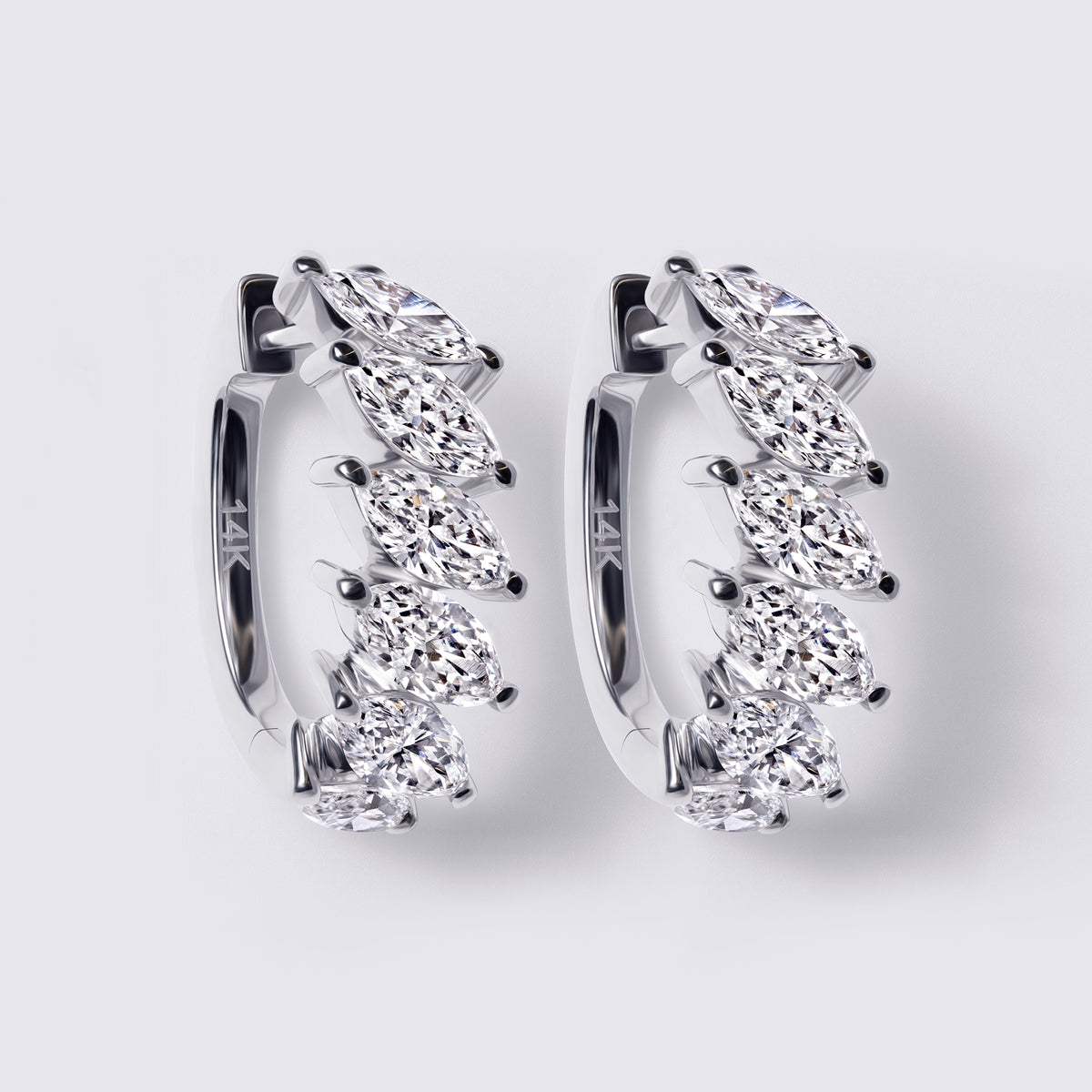 Marquise Huggie Earring, White Gold