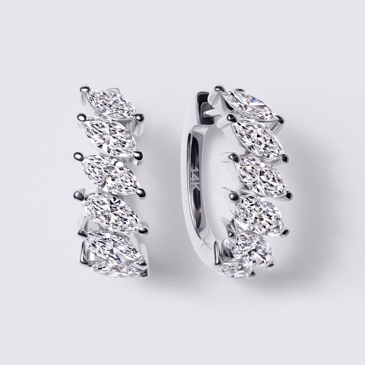 Marquise Huggie Earring, White Gold
