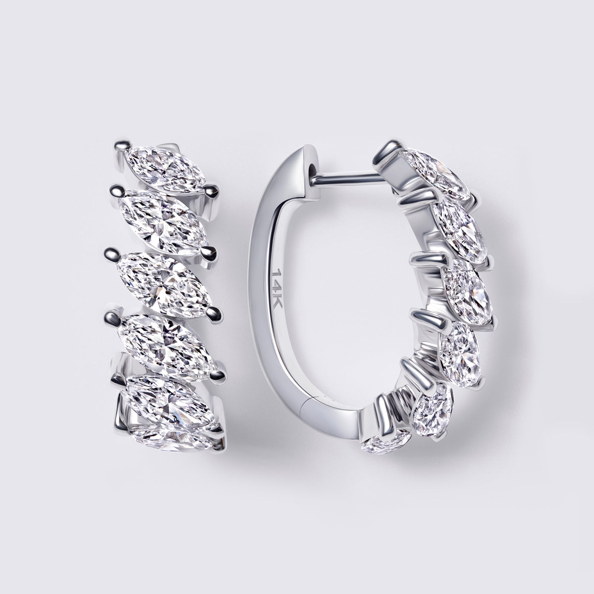 Marquise Huggie Earring, White Gold