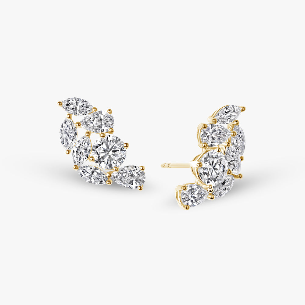 Mixed Shape Diamond Cluster Crawler Earrings