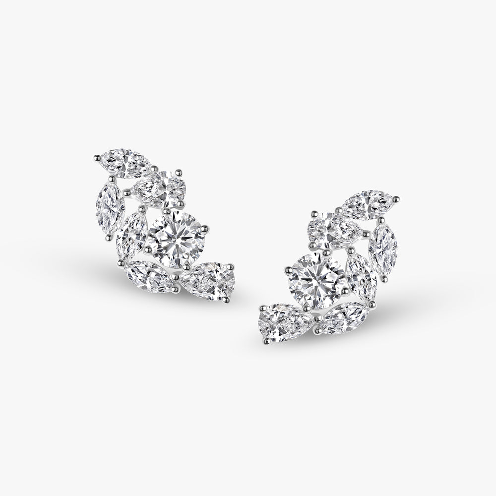 Mixed Shape Diamond Cluster Crawler Earrings