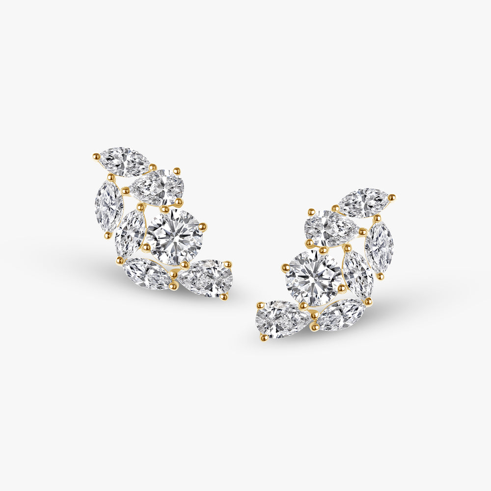 Mixed Shape Diamond Cluster Crawler Earrings