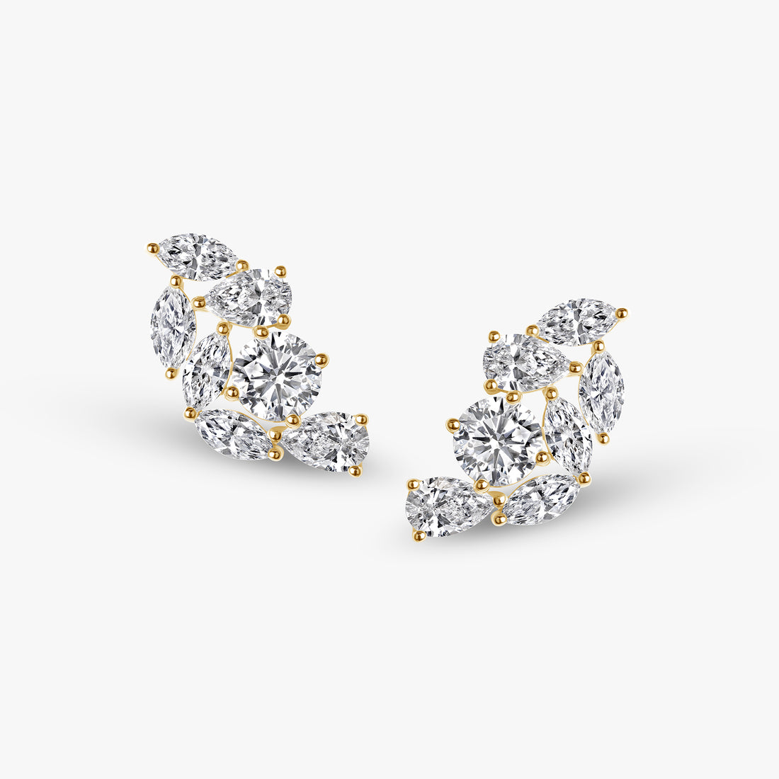 Mixed Shape Diamond Cluster Crawler Earrings