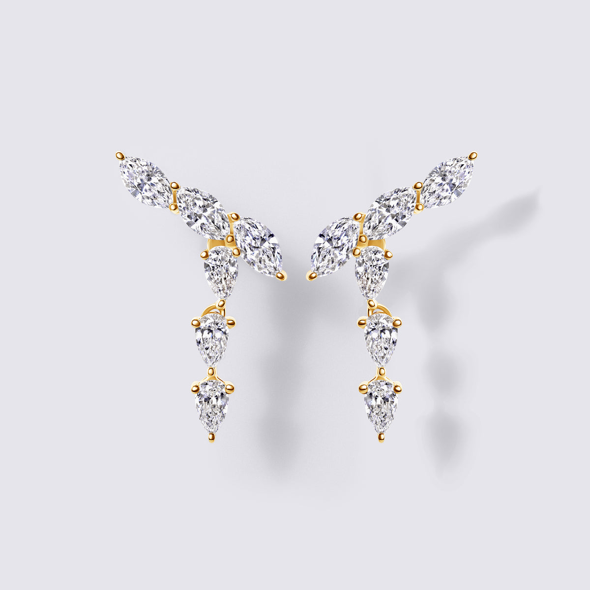 Pear & Marquise Crawler Drop Earrings (1 1/3CTW), Yellow Gold