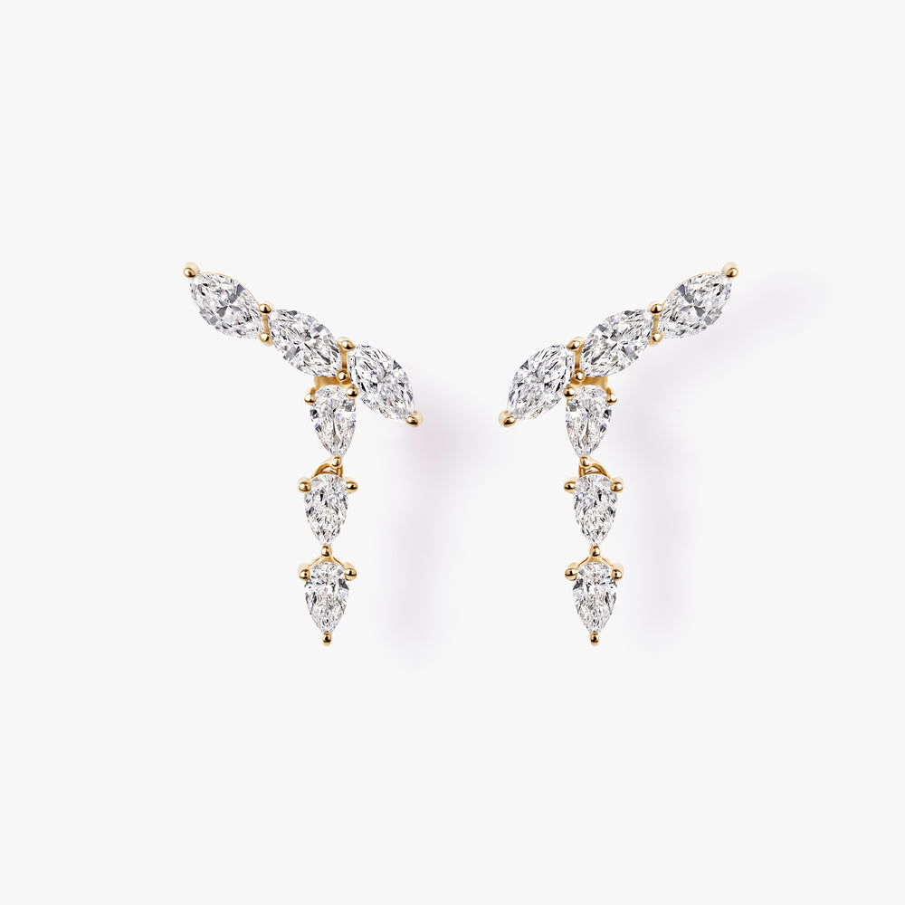 Pear and Marquise Diamond Drop Crawler Earrings