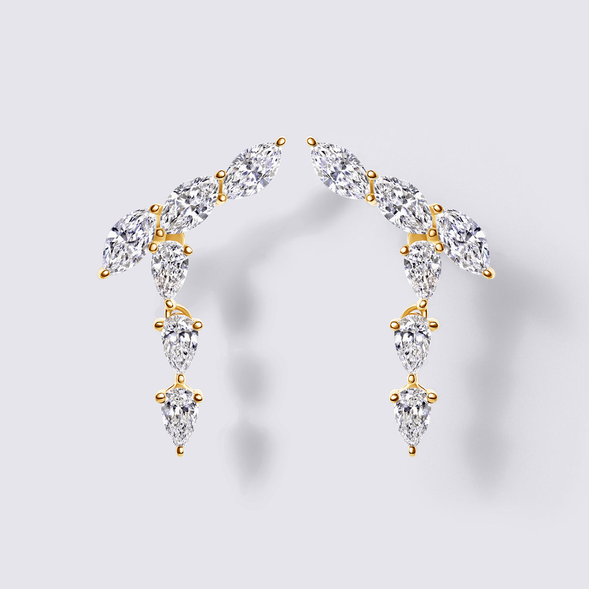 Pear & Marquise Crawler Drop Earrings (1 1/3CTW), Yellow Gold