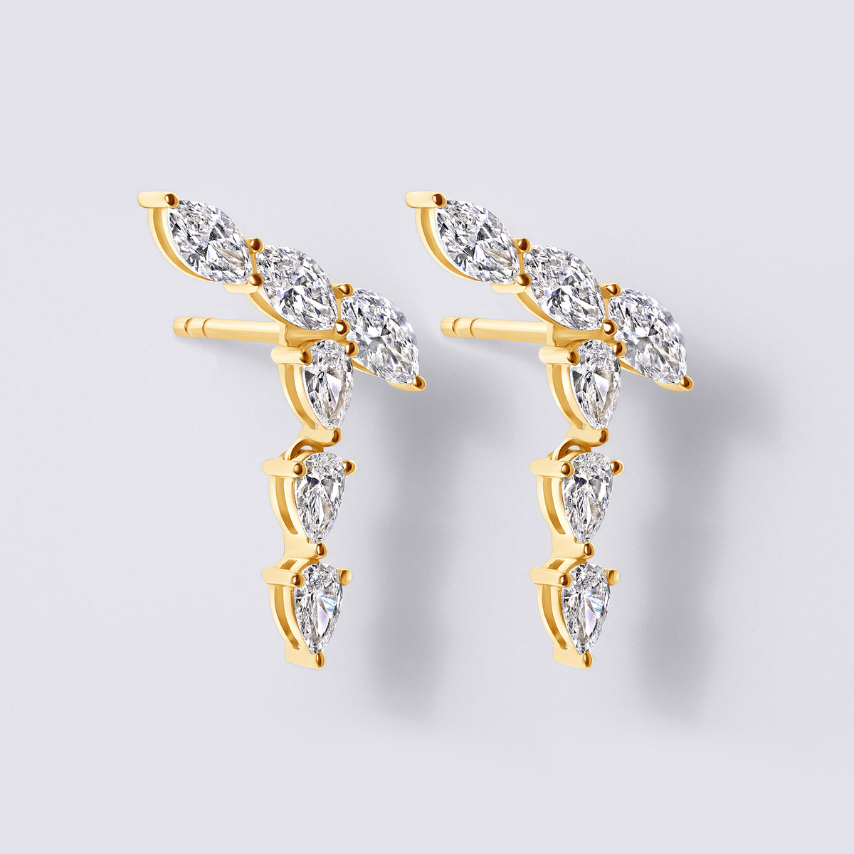 Pear & Marquise Crawler Drop Earrings (1 1/3CTW), Yellow Gold
