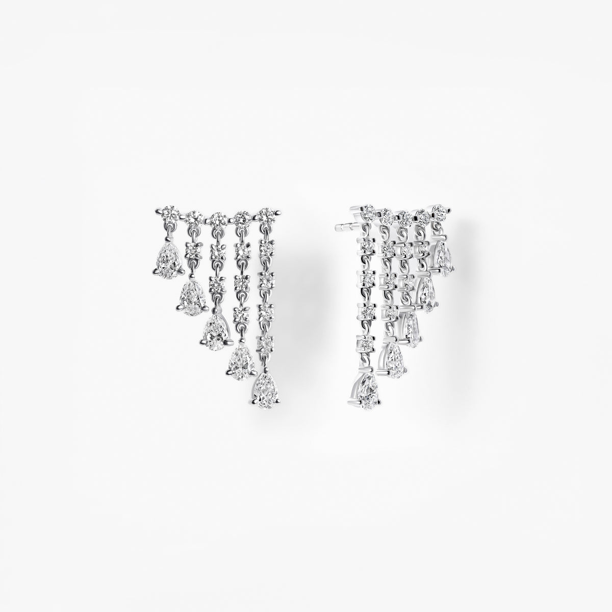 Round Diamond Waterfall Ear Climber Earrings