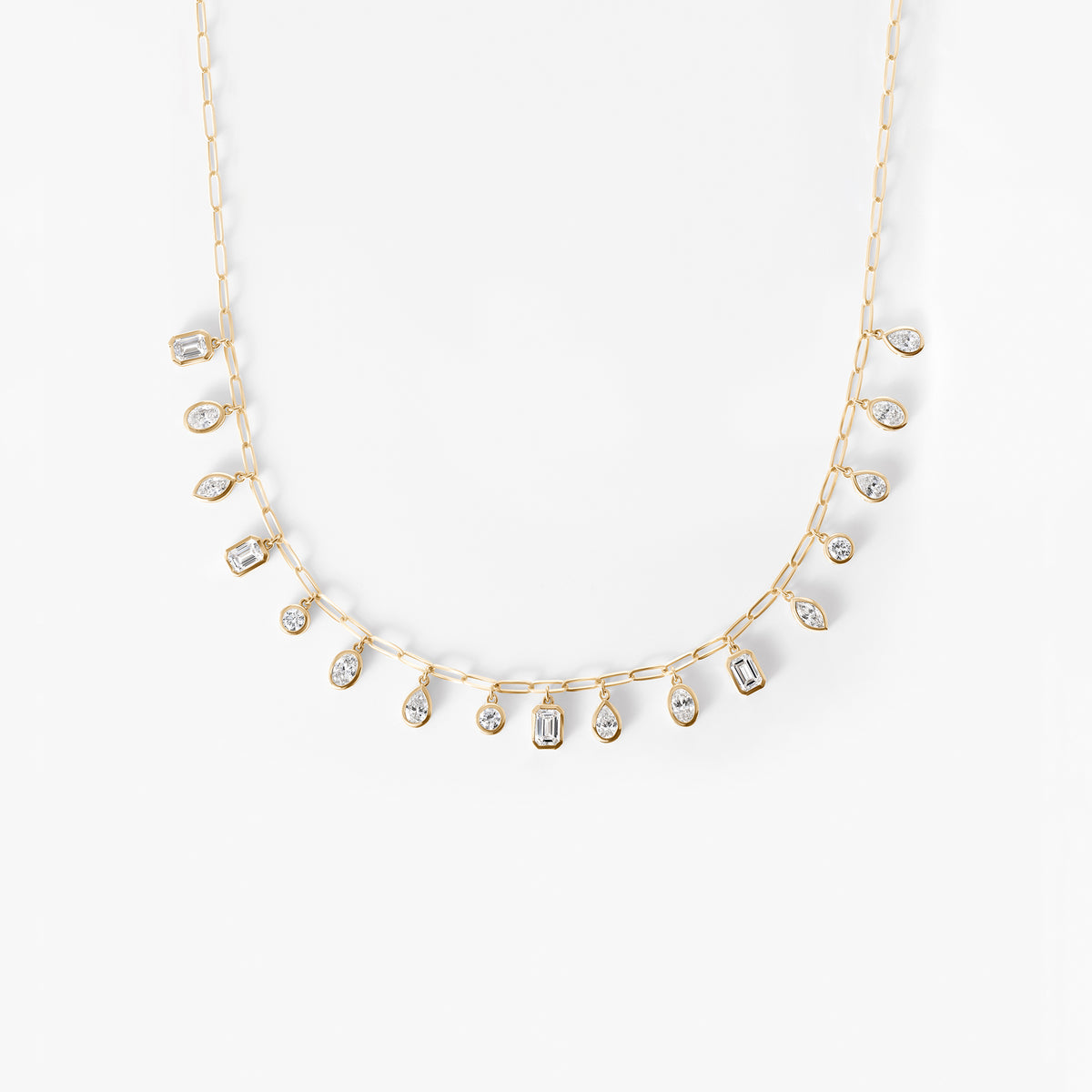 Diamond Pave Mixed Shape Charm Paperclip Necklace