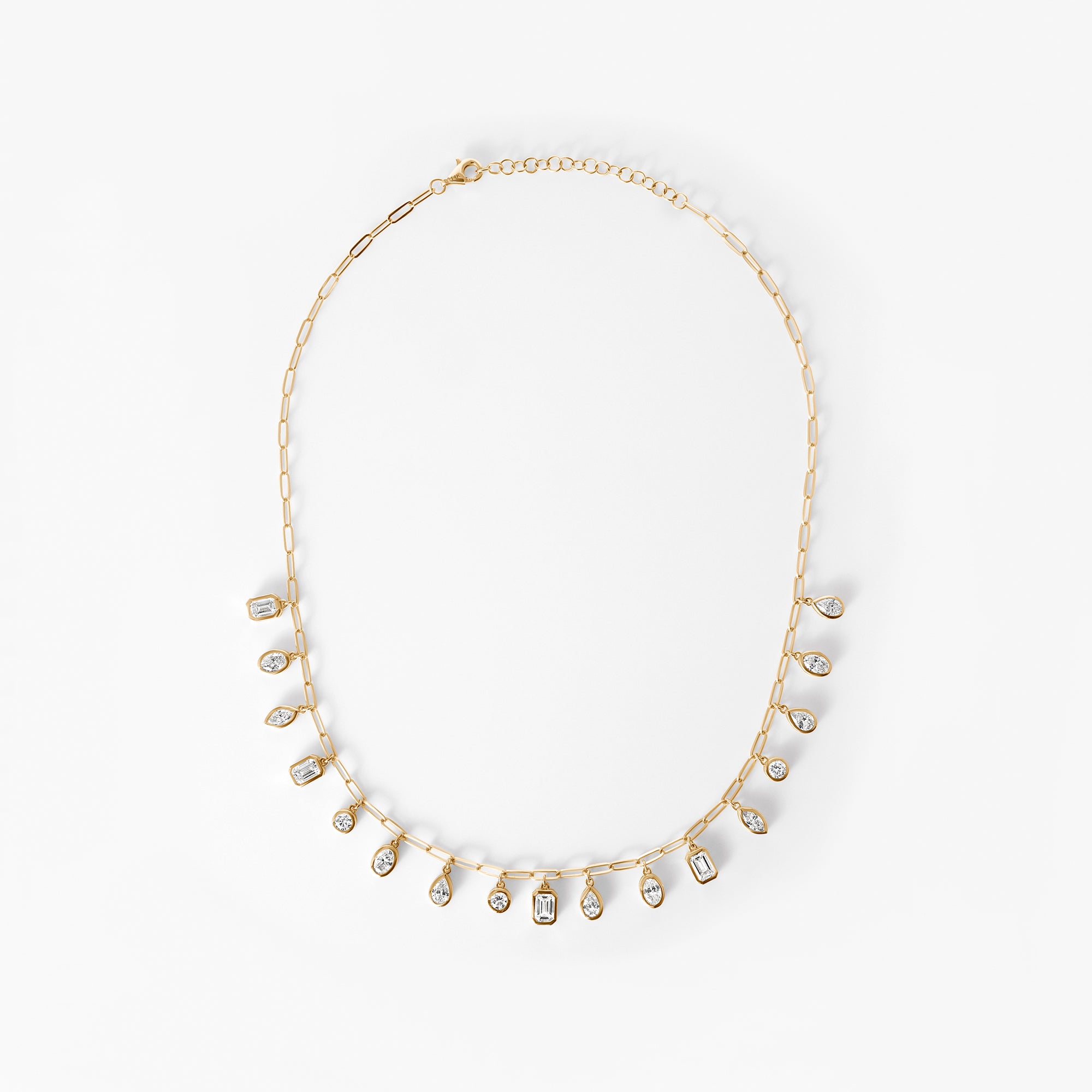 Diamond Pave Mixed Shape Charm Paperclip Necklace