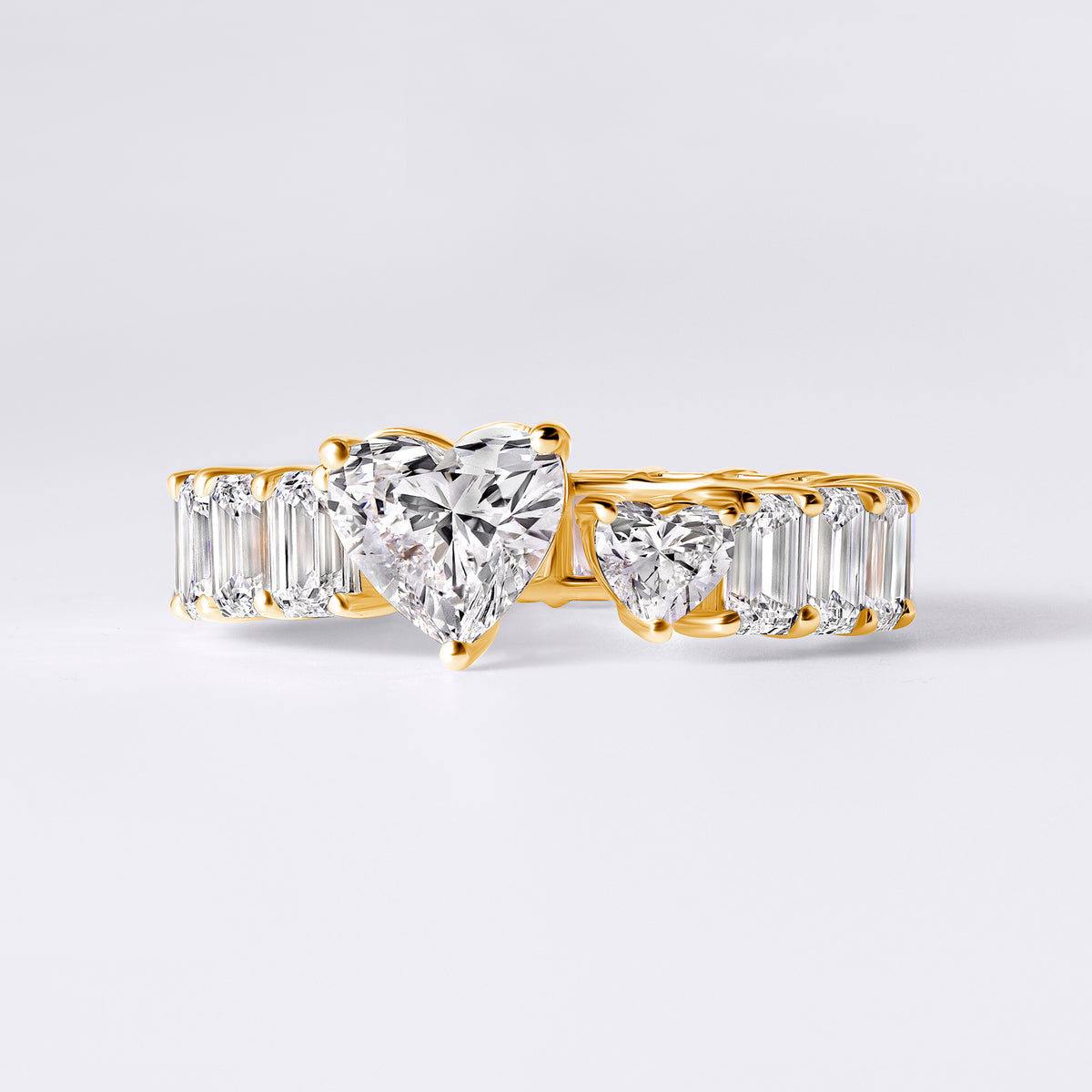 BESPOKE Heart and Emerald Open ENGAGEMENT RING, YELLOW GOLD