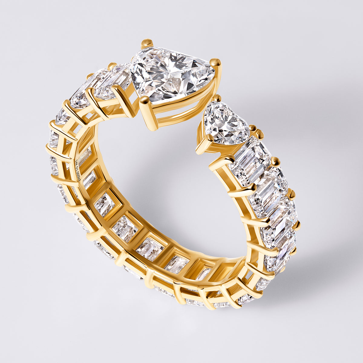 BESPOKE Heart and Emerald Open ENGAGEMENT RING, YELLOW GOLD