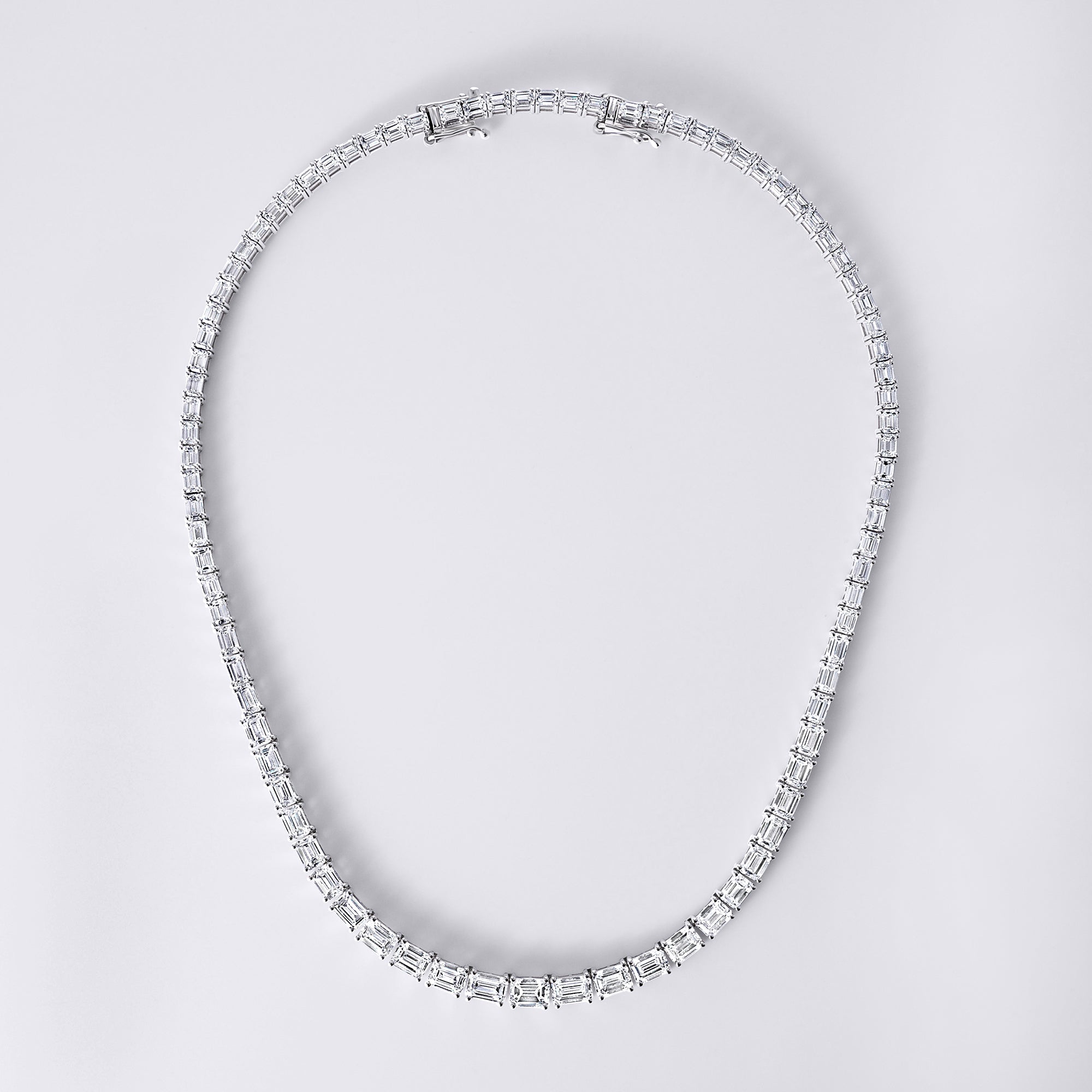 Emerald Cut Diamond East/West Prong Set Tennis Necklace
