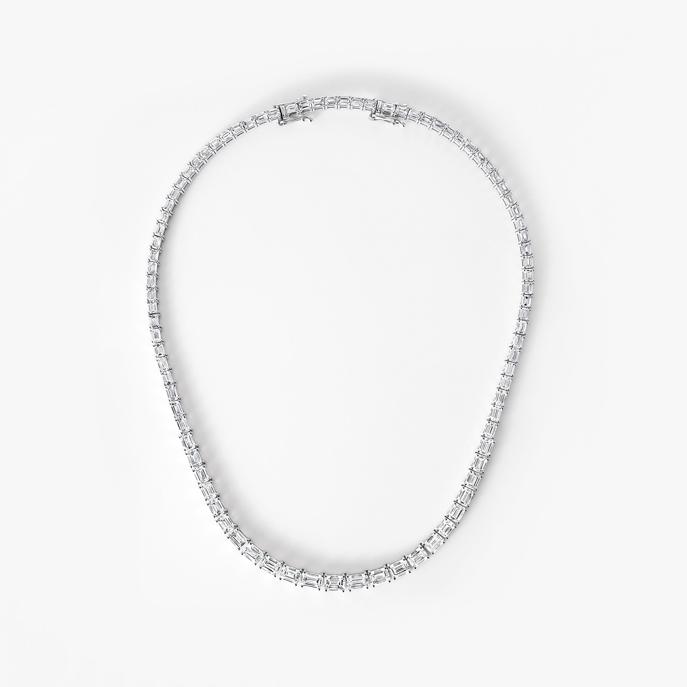 Emerald Cut Diamond East/West Prong Set Tennis Necklace