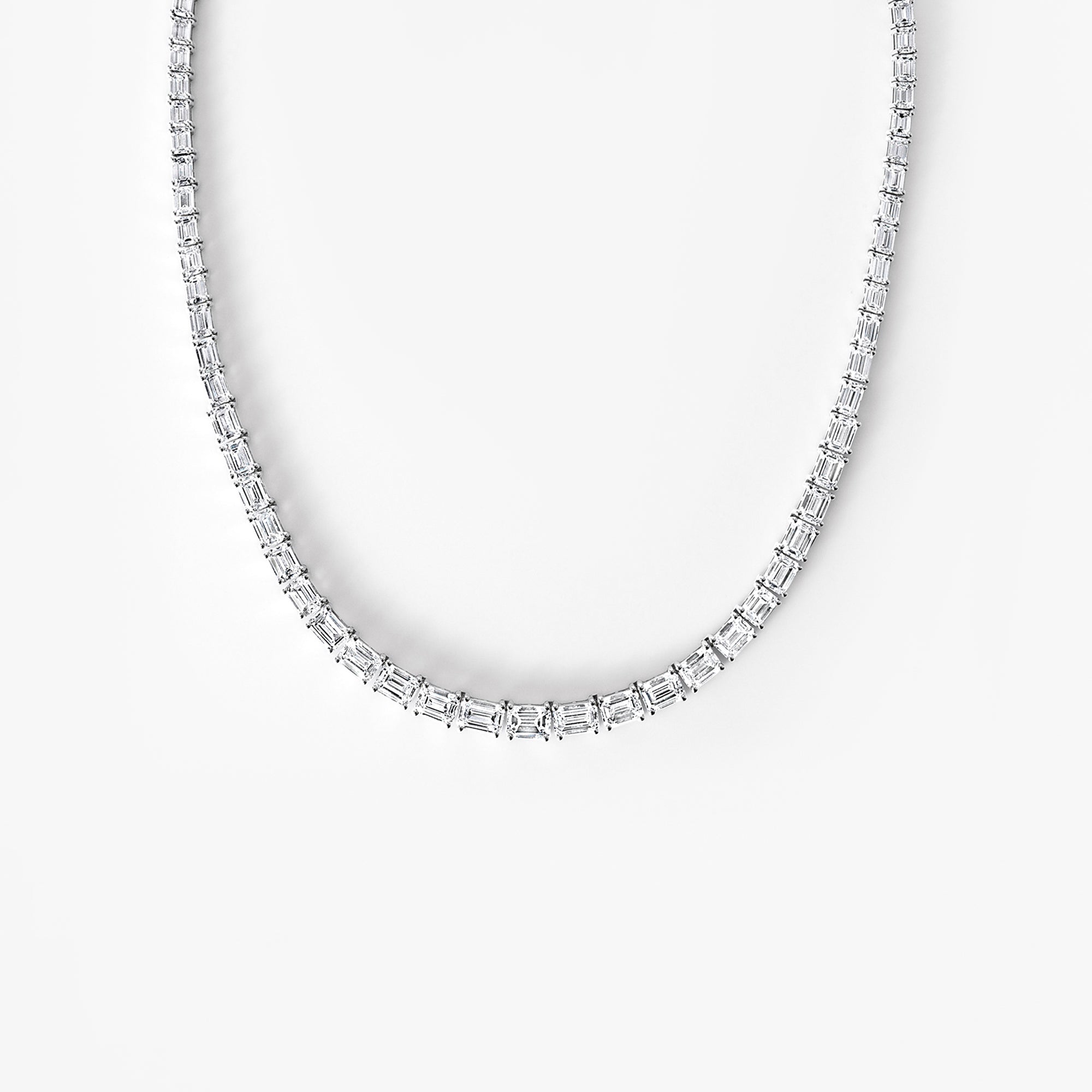 Emerald Cut Diamond East/West Prong Set Tennis Necklace