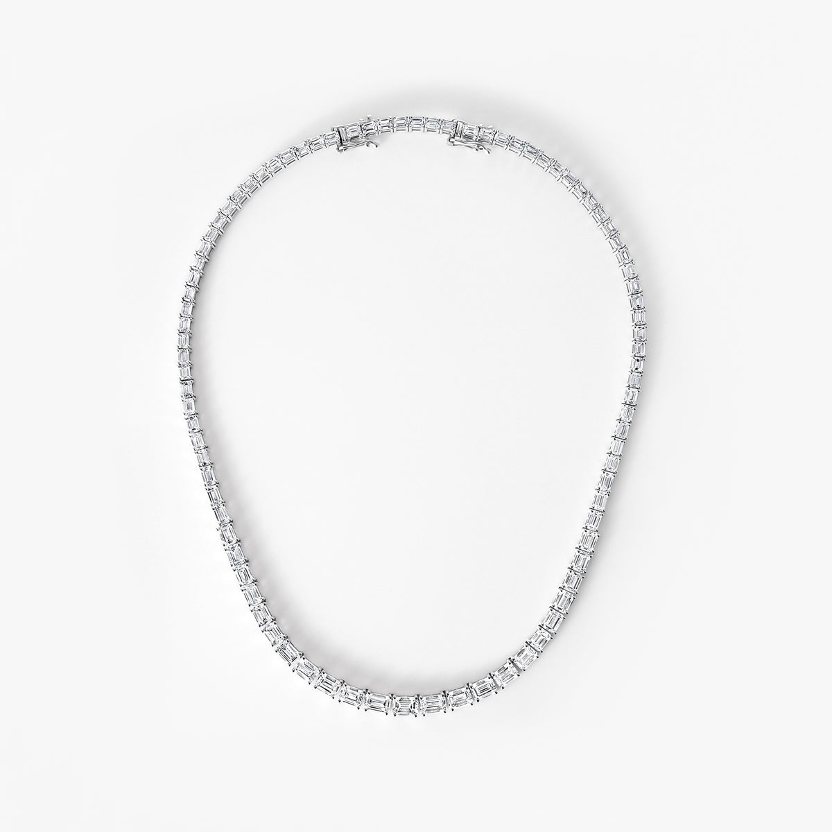 Emerald Cut Diamond East/West Prong Set Tennis Necklace