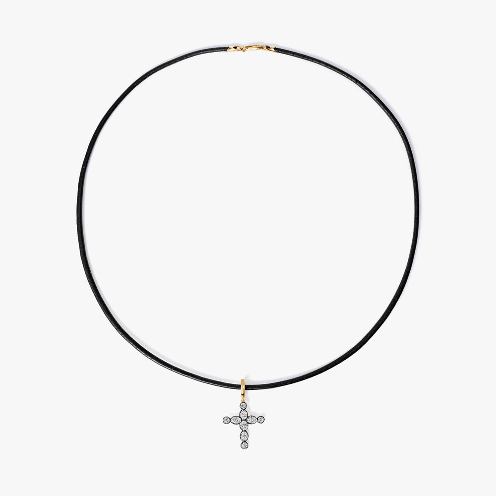Oval and Round Diamond Black Rhodium Cross Pendant