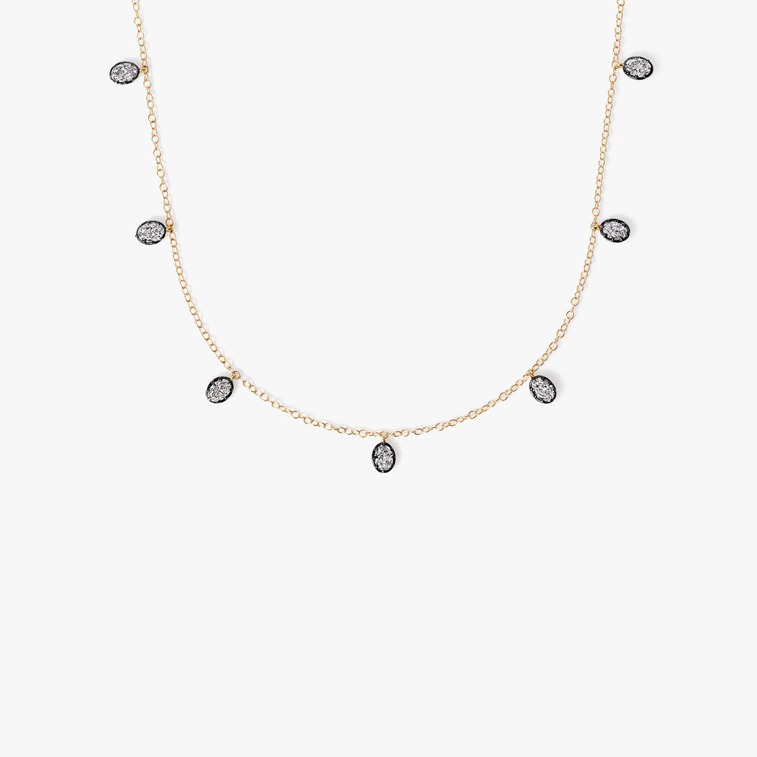 Oval Diamond Black Rhodium Station Necklace