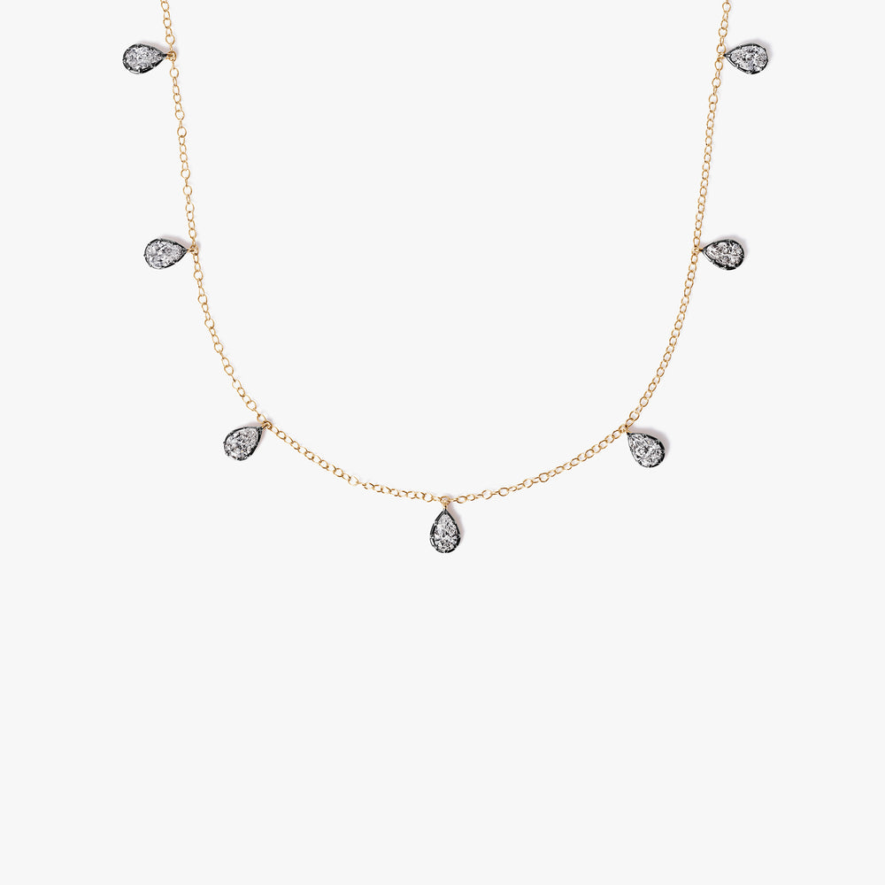 Pear Diamond Black Rhodium Station Necklace