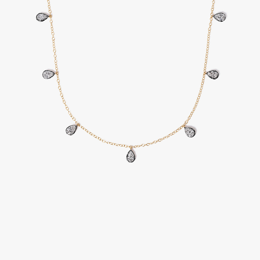 Pear Diamond Black Rhodium Station Necklace
