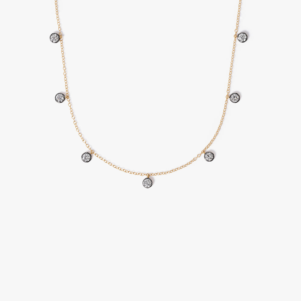 Round Diamond Black Rhodium Station Necklace